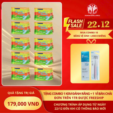 Tặng 1 set gồm 1 vỉ bàn chải đánh răng + 1kem đánh răng khi mua Combo 10  Băng Vệ Sinh LX08 - 36 Cánh Tàng Hình 8 Miếng