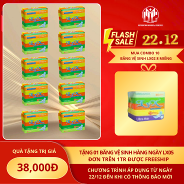 Tặng 1 Băng vệ sinh hàng ngày LX05  khi mua combo 10  Băng Vệ Sinh L&X Có Cánh 8 Miếng LX02