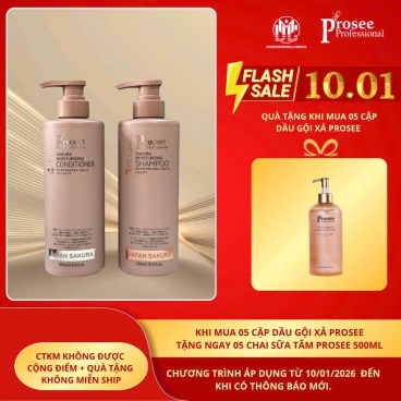 [Mua 5 cặp PS2/PC2 tặng 5 chai  sữa tắm Prosee 500ml PM7] Cặp dầu gội xả PROSEE Sakura Moisturizing 500ml( dầu gội dành cho tóc dầu bết dính chống rụng)