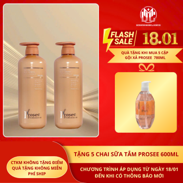 [Mua 5 cặp Prosee Nâu PS6/PC6 780ml tặng 5 chai sữa tắm Prosee 600ml Hồng] –  Dầu gội Dưỡng ẩm, phục hồi & làm dịu tóc khô xơ