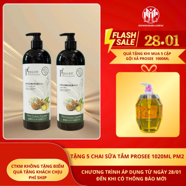 [Mua 5 cặp PS13/PC13 tặng 5 chai sữa tắm Prosee  1020ml màu vàng PM2 ] Cặp Dầu Gội Xả Dưỡng Sinh Prosee PS13/PC13 1000ml – Tinh Chất Gừng, Phục Hồi & Nuôi Dưỡng Tóc Khỏe