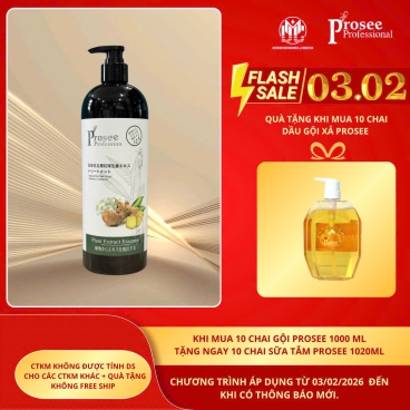 [Mua 10 chai PS13 tặng 10 chai sữa tắm Prosee  1020ml màu vàng PM2 ]  Dầu Gội  Dưỡng Sinh Prosee PS13 1000ml – Tinh Chất Gừng, Phục Hồi & Nuôi Dưỡng Tóc Khỏe