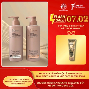 [Mua 10 cặp PS2/PC2 tặng 10 tuýp xả khô 230ml] Cặp dầu gội xả PROSEE Sakura Moisturizing 500ml( dầu gội dành cho tóc dầu bết dính chống rụng)