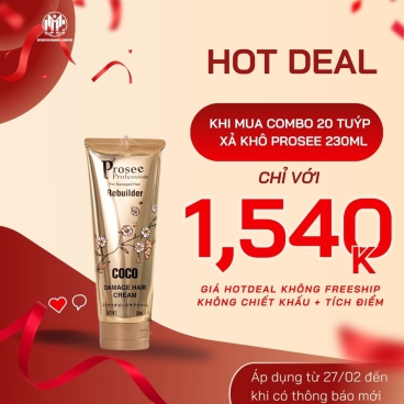 Hotdeal Combo 20 tuýp Xả Khô Prosee Coco Damage PF1 230ml – Cân Bằng Độ Ẩm, Làm Mượt & Giảm Xơ Rối