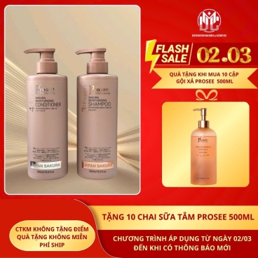 [Mua 10 cặp PS2/PC2 tặng 10 chai sữa tắm Prosee 500ml hồng] Cặp dầu gội xả PROSEE Sakura Moisturizing 500ml( dầu gội dành cho tóc dầu bết dính chống rụng)