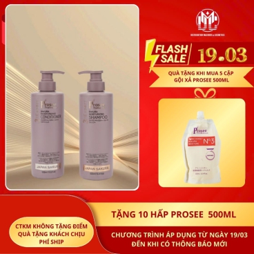 [Mua 10 cặp PS2/PC2 Hương Mới tặng 10 hấp siêu mượt PT5 500ml ] Cặp dầu gội xả PROSEE Sakura Moisturizing 500ml( dầu gội dành cho tóc dầu bết dính chống rụng)