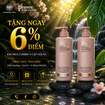 Combo 5 Cặp dầu gội xả PROSEE PS2/PC2 Sakura Moisturizing 500ml - Dành cho tóc dầu bết dính chống rụng