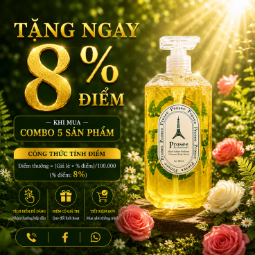 Combo 5  Sữa tắm Prosee PM6 hương nước hoa 800ml màu vàng - Dương Ẩm, Thơm Mát