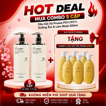 [Mua 5 cặp PS11/PC11 Tặng 5 sữa tắm Prosee màu vàng  600ml ] Cặp gội xả Prosee trắng 500ml – Dưỡng Ẩm & Làm Mượt Tóc Tức Thì