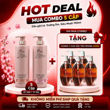 [Mua 5 cặp PS3/PC3 tặng 5 chai sữa tắm Prosee màu hồng 600ml ] Dầu gội Sakura Prosee PS3/PC3 700ml - Phục hồi, suôn mượt thơm bền mùi.