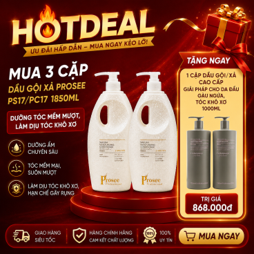 Tặng ngay 1 cặp dầu gội/xả 1000ml CS5/CC5 Khi mua Combo 3  Cặp Can Gội Xả (hương nâu lùn) siêu mượt Prosee 1850ml PC17/PS17 - Dưỡng ẩm, phục hồi & làm dịu tóc khô xơ