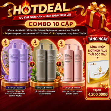 Tặng 1 hộp BiotinDH Plus Thải Độc Máu khi mua Combo 10 Cặp Dầu Gội/Xả  Gồm  4 CS4CC4 Kiểm Soát Dầu + 3 cặp CS6/CC6 – Phục Hồi & Dưỡng Ẩm + 3 cặp CS5/CC5 Cho Da Đầu Gàu Ngứa, Tóc Khô Xơ