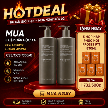 Tặng  5 Hộp hấp phục hồi Prosee PT1 830ml khi mua 5  Cặp Dầu Gội/Xả Ceylanpuree Luxury Aroma CS5/CC5 1000ml – Giải Pháp Cho Da Đầu Gàu Ngứa, Tóc Khô Xơ