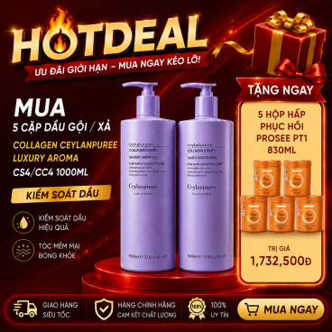 Tặng  5 Hộp hấp phục hồi Prosee PT1 830ml khi mua 5  Cặp Dầu Gội/ Xả Cao Cấp Collagen Ceylanpuree Luxury Aroma CS4/CC4 1000ml – Kiểm Soát Dầu