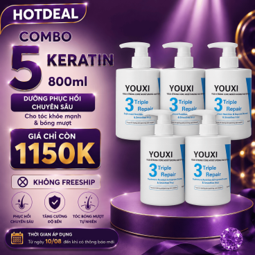Combo 5 Keratin 800ml – Dưỡng Phục Hồi Chuyên Sâu Cho Tóc Khỏe Mạnh & Bóng Mượt