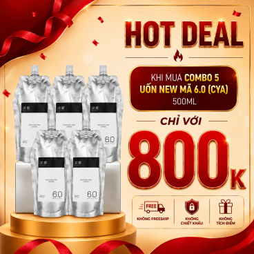 Combo 5 Uốn New Mã 6.0 (CYA) 500ml – Thuốc uốn tóc trung bình, pH 8.4, giữ nếp bền & mềm mượt