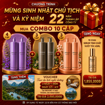 [Tặng 10 tinh dầu vuốt tóc +1 voucher du lịch Tràng An] Khi mua Combo 10 Cặp Dầu Gội/Xả  Gồm  4 CS4CC4 Kiểm Soát Dầu + 3 cặp CS6/CC6 – Phục Hồi & Dưỡng Ẩm + 3 cặp CS5/CC5 Cho Da Đầu Gàu Ngứa, Tóc Khô Xơ