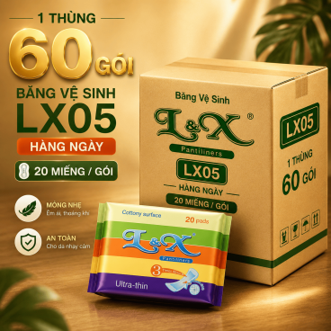 [1 thùng 60 gói ] Băng Vệ Sinh L&X05 Hàng Ngày 20 Miếng ( Lx05)