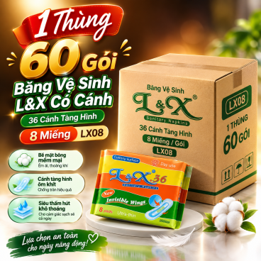 1 thùng 60 gói Băng Vệ Sinh L&X 36 Cánh Tàng Hình 8 Miếng ( LX08)
