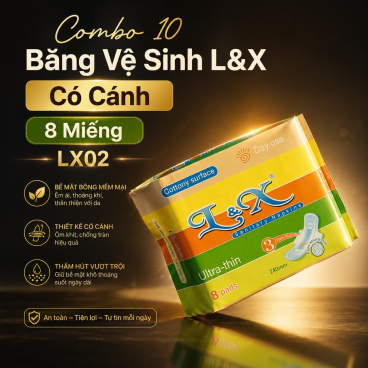 Combo 10  Băng Vệ Sinh L&X Có Cánh 8 Miếng LX02